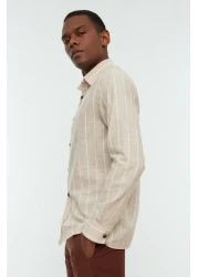  Collection Beige Striped Shirt - Regular Fit, Collar TMNSS22GO0032