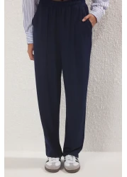  Modest Navy Blue Striped Woven Fabric Detailed Knitted Bottom-Top Set Tctss25Us00042