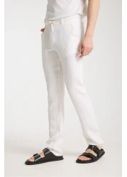 muzzo jeans White 100% Linen Trousers with Elastic Waist
