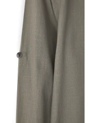  Collection Dark Button Collar Epaulette Slim Fit Long Sleeve 100% Cotton Linen Look Shirt Tmnss20Go0189