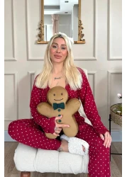 Pijamaevi Claret Red Mini Point Patterned Bamboo Dressing Gown Women's Pajamas Set