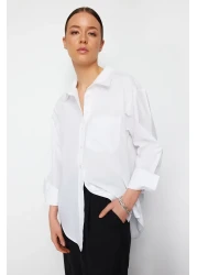  Collection White Single Pocket Boyfriend/Wide Fit Cotton Woven Shirt TWOAW20GO0115