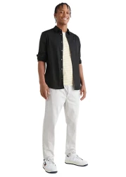 Tommy Hilfiger Men's Brand Logo Stretch Cotton Half-Lined Collar Stylish Looking Black Shirt Suitable for Daily Use