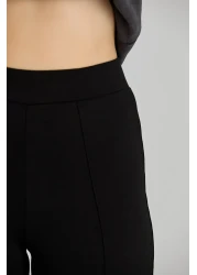 Alos Women's Black Modal Wide Leg Striped High Waist Soft Textured Lycra Trousers with Elastic Waist