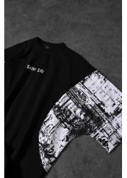 Slatra Men's Black Gothic Life Sleeve Printed Oversize Tshirt