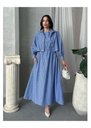 MD trend فستان بوليرو مخطط للسيدات - طقم مكون من قطعتين