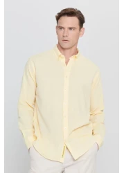 AC&Co / Altınyıldız Classics Yellow Linen Comfort Fit Men's Shirt - Relaxed Fit, Buttoned Collar