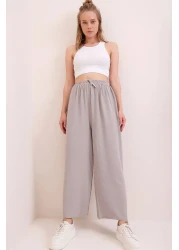 Trend Alaçatı Stili بنطلون Aerobin ذو الخصر المطاطي باللون الرمادي للنساء