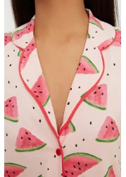  Collection Watermelon Print Pink Cotton Ruffled Shorts Pajamas Set - Thmss21Pt0670