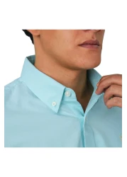 Giordano Men's Cotton Oxford Shirt - Small Lion Embroidery, Slim Fit, Full Button