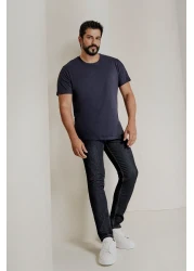 AC&Co / Altınyıldız Classics Men/Unisex Navy Blue 100% Cotton Slim Fit Slim Fit Crew Neck Basic T-Shirt