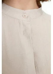  Modest Cream Half Hidden Placket Shoulder Detailed Tunic-Pants Woven Set TCTSS22US0098