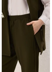  Modest Khaki Vest and Pantalon, Woven Bottom and Top Set