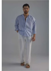 OUTFİT MAN Light Blue Striped Men's Shirt