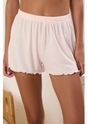  Collection طقم بيجامة محبوكة من الدانتيل الوردي والورد مع شورت مضلع IHLI