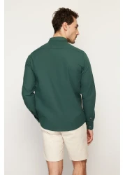  Collection Dark Green Slim Fit Half Placket Prevailing Collar 100% Cotton Shirt TMNSS20GO0097