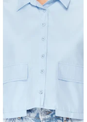  Collection قميص قصير منسوج باللون الأزرق - تفاصيل الجيب، مقاس عادي TWOSS24GO00098