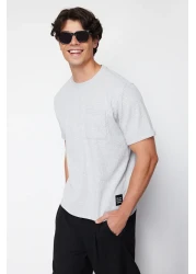  Collection Basic Gray Relaxed/Comfortable Fit Textured Waffle Pocket Label Short Sleeve T-Shirt TMNSS23TS00077