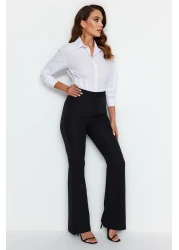  Collection High Waist Black Flare Woven Fabric Pants - Bell Bottom Twoaw20Pl0094