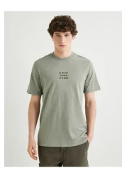 Koton Slogan Embroidered T-Shirt Washable Crew Neck Short Sleeve