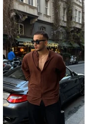 Livio Ferri Zoro Men's Extra Soft Linen Look Shirt Long Sleeve, Lightly Textured