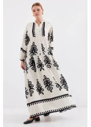 Bigdart 2423 Model Authentic Patterned Dress - Cream Color