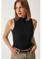 Happiness İstanbul بلوزة نسائية محبوكة ذات ياقة مدورة بدون أكمام حزمة من قطعتين باللونين الأبيض والأسود GT00012