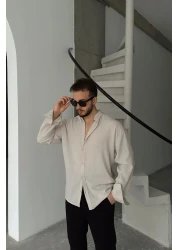 UTTBASİC BeiGe Oversize Textured Shirt