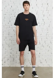 AC&Co / Altınyıldız Classics Men's Black Boxy Fit Crew Neck 100% Cotton Printed T-Shirt