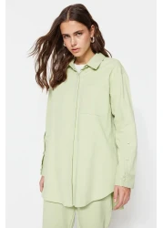 Modest Green Woven Cotton Shirt-Pants Set TCTSS23US00065