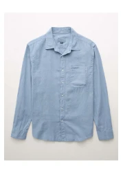 American Eagle قميص AE بأكمام طويلة وأزرار من مزيج الكتان