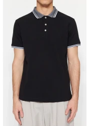 Collection تيشيرت أسود بقصة ضيقة بياقة بولو - 100% قطن TMNSS22PO00014