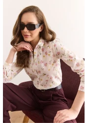 Olalook Women's White Lilac Floral Scallop Shirt Gml-19001327