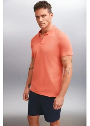 GRIMELANGE MARTEN Men's Polo Collar Pomegranate Flower Patterned Regular Fit T-shirt - 100% Cotton, Short Sleeve