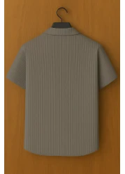 mavisima erkek giyimi قميص صيفي بأكمام قصيرة وأزرار باللون الرمادي للرجال - قصة مريحة، تصميم أنيق