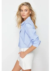  Collection Blue Stoned Crop Woven Shirt with Padded Sleeves TWOSS24GO00041