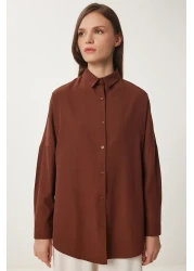 Happiness İstanbul Women's Chocolate Oversize Long Basic Shirt DD00842