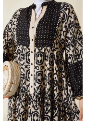 Bigdart Women's Black Cream Patterned Viscose Hijab Dress 2423