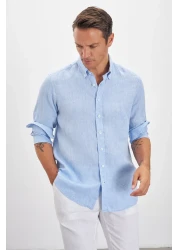 Paşahan Lapel Button Comfort Fit 100% Linen Men's Shirt