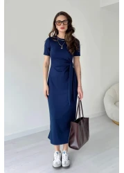 TrendyFashion Women's Navy Blue Modal Fabric Side Tie Detail Av Anzav 1574 Slit Dress