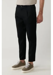 Avva بنطال رجالي أسود مريح من مزيج القطن بخصر كلاسيكي A41y3037