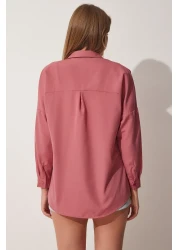 Happiness İstanbul Women's Dark Rose Dried Oversize Long Basic Shirt DD00842