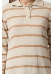  Modest فستان تريكو مخطط بأزرار وأزرار TCTAW22EB0212