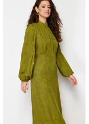  Modest Khaki Jacquard Floral Woven Dress TCTSS24EB00064