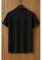 mavisima erkek giyimi قميص صيفي بأكمام قصيرة وأزرار سوداء للرجال - قصة مريحة، تصميم أنيق