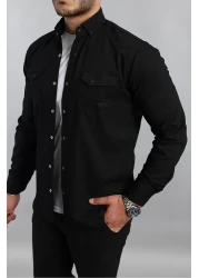 YXC قميص جينز أسود بقصة ضيقة للرجال