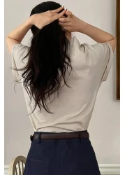 Trend Sizde تي شيرت نسائي بيج كلاسيكي مطبوع من الأمام مقاس كبير