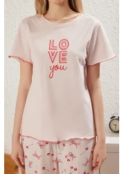  Collection طقم بيجامة محبوكة من القطن بنسبة 100% بنمط الكرز والشريط - THMSS25PT00188