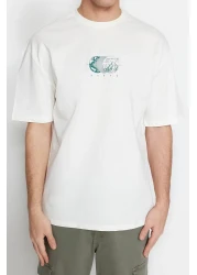  Collection Ecru Oversize/Wide Cut Short Sleeve Printed 100% Cotton T-Shirt Tmnss23Ts00261