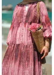 LOCCO فستان نسائي منقوش خشبي فوشيا